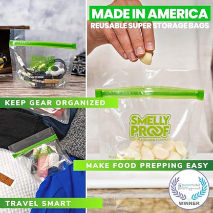 Smelly Proof 50 x Reusable Food Storage Bags, Reusable Snack Bags, Stand-Up Expandable “Stand & Fill”, Dishwasher-Safe, Clear 3-Mil 6” x 4”, US Made, BPA FREE, NO PEVA, 50-pk - size: 50pk, 6x4" - Small Snack