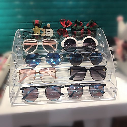 MineDecor 12 Piece Plastic Sunglasses Organizer Clear Eyeglasses Display Case 6 Tier Eyewear Storage Tray Box For Glasses Tabletop Holder Stand - size: 6t