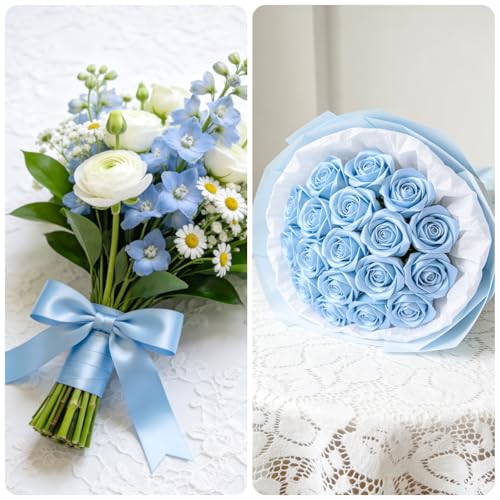 KINGLAKE Double Faced Light Blue Satin Ribbon - 1-1/2 Inch x 50 Yards - color: Light Blue