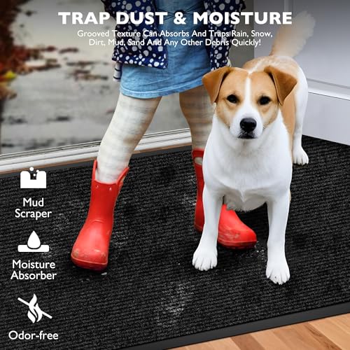 koloko 2ft x 9ft Durable Dirt Trapper Front Door Mat Outside Entrance - color: Black Stripe, size: 2 FT x 9 FT