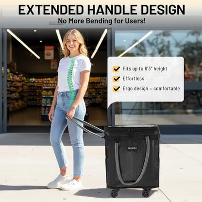 66L Rolling Grocery Bag on Wheels with Washable Leak-Resistant Liner - color: Black - a, size: Medium