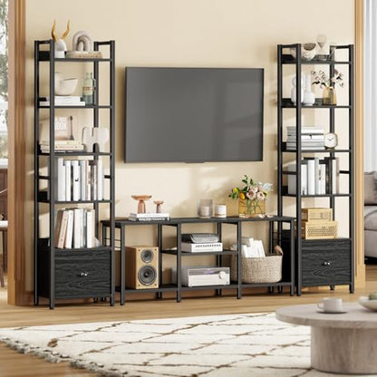 Furologee 6 Tier Bookshelf Set of 2,Industrial Bookshelves and Bookcases - color: Black Oak, size: 6 Tier-2 PCS