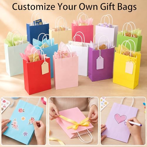 BLEWINDZ 100Pcs Small Paper Gift Bags with Handles 8.7x6.3x3.2 In