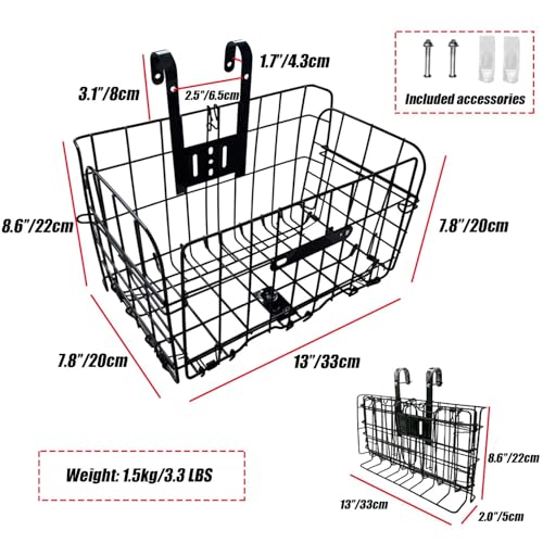 Folding Bike Front Basket Bicycle Wire Basket with Handles Easy Installation on Front Handlebar