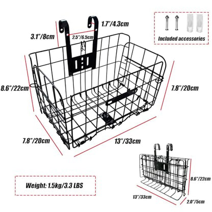 Folding Bike Front Basket Bicycle Wire Basket with Handles Easy Installation on Front Handlebar