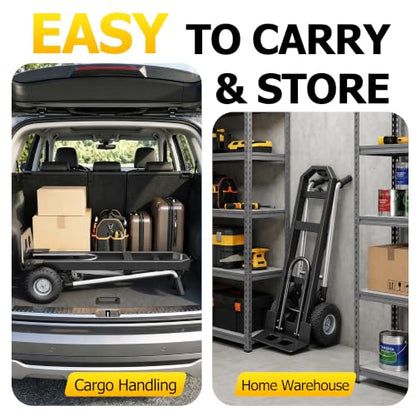 4 in 1 Folding Hand Truck, 1000lbs Capacity Dolly Cart Industrial Convertible Heavy Duty with Retractable Handle and 4 Rubber Wheels, Collapsible Cart for Moving Home, Warehouse, Black-Silver - color: Black Silver-1000