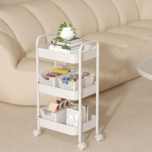 3 Tier Metal Rolling Cart with Lockable Wheels Storage Organizer