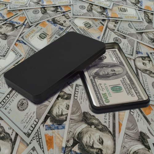 2Pcs Black Metal Cash Box, Cash Organizer, Single Row Currency Tray Money Storage Boxwith Lid Money Holder Money Gift Box Organizer Piggy Bank for Cash