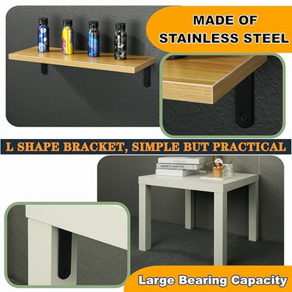 Alise 4Pcs Floating Shelf Brackets, Black Heavy Duty L Bracket for Shelves - color: Black, size: (4P) 4x4x0.8 inch