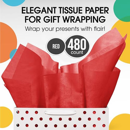 Party Solids Red Tissue Paper for Gift Bags 15" X 20" 480 Sheets - color: Red, size: 15" X 20"