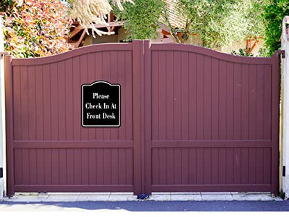 Please Check In At Front Desk BLACK Aluminum Composite Sign, 15"x18" - size: 15"x18"