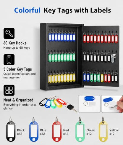 KYODOLED Key Box, 60-Key Lock Box with Key Lock, Wall Mount, Black - color: Black-03