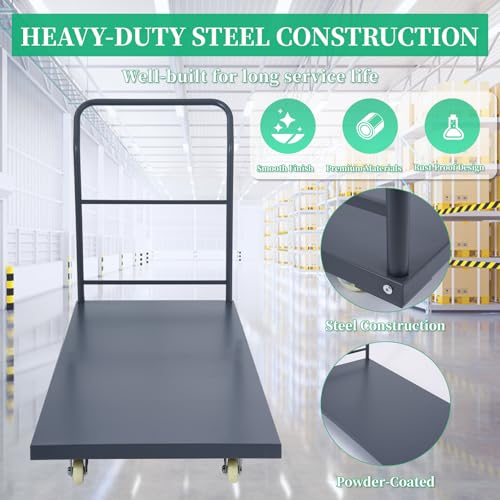 Heavy Duty Flatbed Cart 60"x30" Platform Truck, 2000 lbs Capacity Steel Hand Truck with 4 Swivel Wheels, Industrial Utility Push Cart for Warehouse, Garage, and Moving Supplies