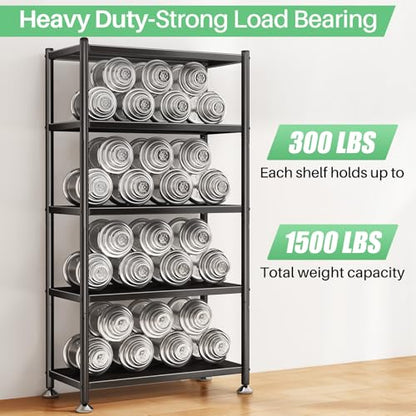 5 Tier Adjustable Storage Shelves, Heavy Duty Metal Storage Rack with Wheels, Shelving Units Utility Shelf for Kitchen, Pantry, Bathroom, Garage, Office Organization and Storage, Black, 13"x24"x59.7" - size: 24"L x 13"W x 59.65"H