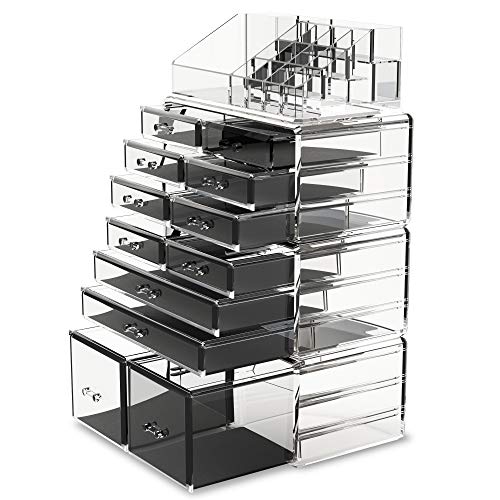 Readaeer Makeup Cosmetic Organizer Storage Drawers Display Boxes Case with 12 Drawers(Clear) - color: Clear