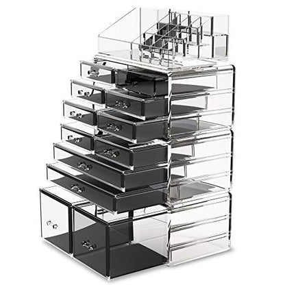 Readaeer Makeup Cosmetic Organizer Storage Drawers Display Boxes Case with 12 Drawers(Clear) - color: Clear