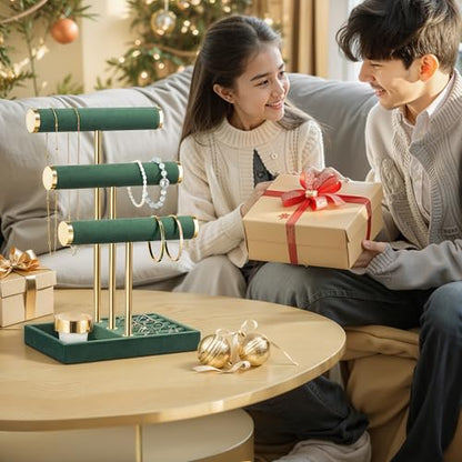 Jewelry Organizer Stand Display, 3 Tier Velvet Bracelet Holder, Green - color: Dark Green, size: Standard