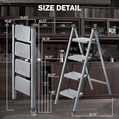 XinSunho 4 Step Ladder, Steel Folding Step Stool with 330lbs Heavy Duty - size: 4 step