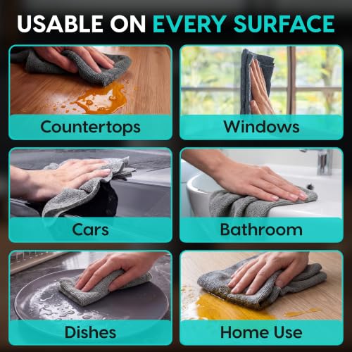 Microfiber Cleaning Cloth Roll Tearaway, 50 PCS Tear Away Towels, Reusable & Washable, Ultra Absorbent 12" x 12" Dish Rags for Car, Home, Kitchen, , 180 GSM Thickness, Paper Towel Alternative - color: Grey
