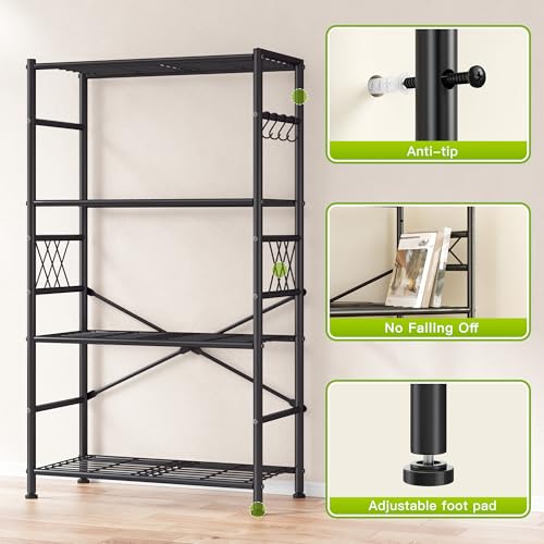 DurayLoly 4-Tier Heavy Duty Metal Shelving with Hooks, 880 lbs, for Kitchen - size: 30" W x 12" D x 60" H (4T)