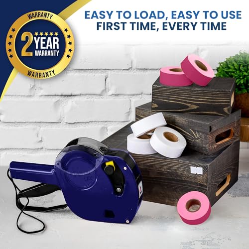 Perco Price Gun 1-Line Kit with 2 White 4 Pink Rolls, Clip & Ink Rollers - color: Fluorescent Pink