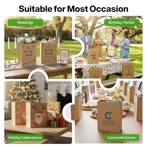 Simple Deluxe Value Pack of 150 Kraft Paper Bags with Handles (10x5x13 Inch) - Made in USA from 90GSM 100% Recycled Paper for Retail, Bulk Savings for Retail, Stores & Gift Packaging - size: 1 Count (Pack of 150)