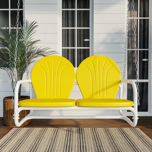 Retro Metal Porch Swing (Yellow) - color: Yellow