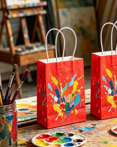 qiqee 24PCS Mini Gift Bag with Handles Bulk 4.5"x2.5"x6" Gift Bags Red Bags Multiple Uses - color: Red