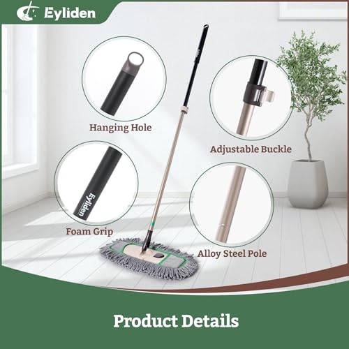 Eyliden Pro Dust Mop for Floor Cleaning, 3 Reusable Microfiber Thicker Pads