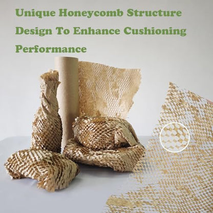 Honeycomb Packing Paper 12" W x 330' L Packing Paper for Moving Products & Gifts Honeycomb Wrapping Paper Recyclable and Biodegradable Cushioning Packing Material with 20 Fragile Stickers - size: 12'' W x 330' L