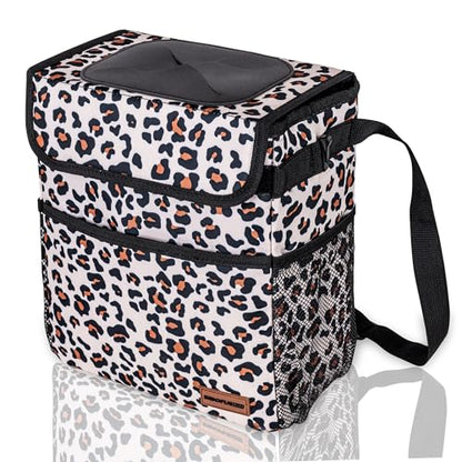 SIBOFUEGO Cute Car Trash Can with Lid, Collapsible, Leak-Proof, 2 Gallon - color: Leopard Print, size: 2 Gallons