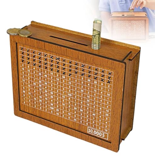 Cash Vault Wooden Savings Box,$10000 Wooden Cash Saver Money Box, Cash Saver Box, Coin Counter Piggy Bank, Money Box with Counter, Wooden Money Box with Money Target and Numbers (Brown) - color: Brown