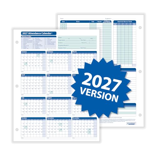 ComplyRight 2027 Attendance Calendar Card, White, Pack of 25 - size: 25 Pack, style: Attendance Calendar Card