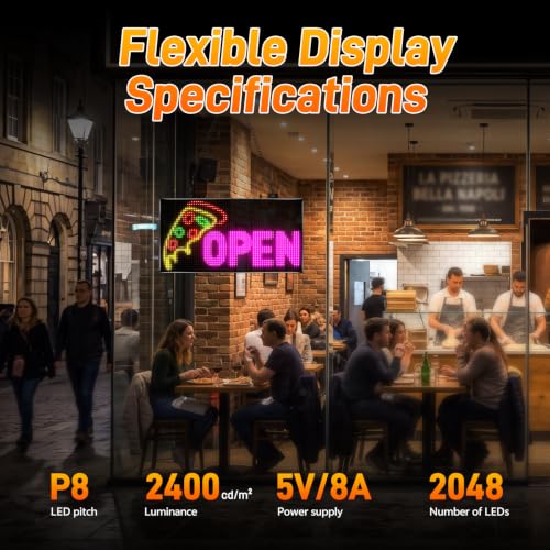 KJOY Dual Row LED Open Sign, 20"x12",APP Built-in Multiple Open Effects,Bluetooth Control,Programmable Electric Scrolling Display with Remote for Business Store Bar Hotel - size: 20''x12''