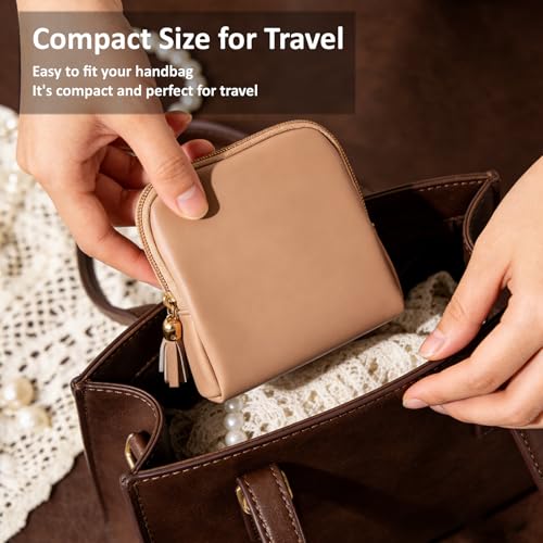 shunmei Mini Zipper Travel Jewelry Case with 5 Individual Pockets, Ivory - color: Ivory