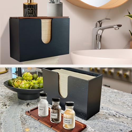 eBun Bamboo Paper Towel Dispenser with Removable Wooden Lid Tray, Black - color: -Black