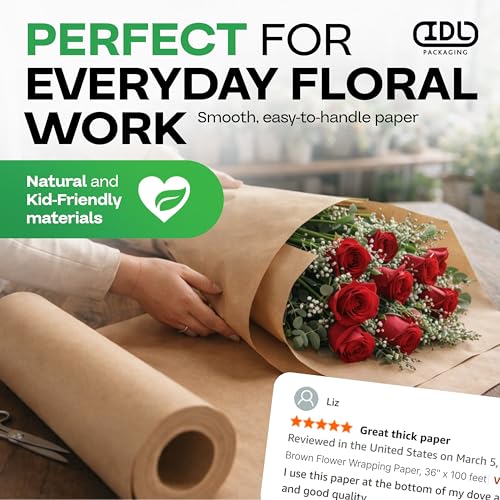 IDL Packaging Brown Flower Wrapping Paper, 36"x1200" (100 feet) - USA-Made Premium 50lb Thick Bouquet Wrapping Paper - Elegant Flower Wrap Roll for Weddings, Ceremonies & Special Events - color: Brown, size: 36" X 100 Feet