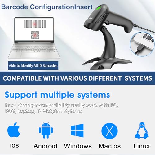 Symcode Barcode Scanner with Stand USB Wired Inventory 2D 1D QR Code Scanner with Automatic Hands-Free Scanning Barcode Reader Scanner for Computer POS MAC