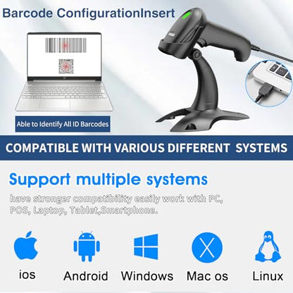 Symcode Barcode Scanner with Stand USB Wired Inventory 2D 1D QR Code Scanner with Automatic Hands-Free Scanning Barcode Reader Scanner for Computer POS MAC