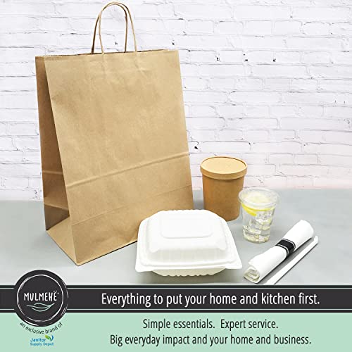 MULMEHË Retail Grocery Bags, Brown Kraft Paper, Handles, 25 Pack, 12" x 7" x 17", Made in America