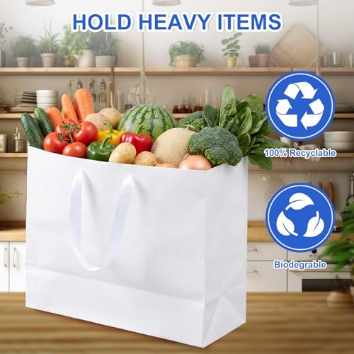 Fuyoooo 20 Pcs 18 x 7 x 14 Extra Large Kraft Paper Gift Bags, White - color: White