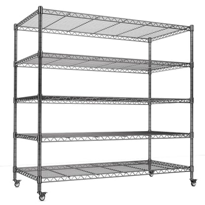 AIRAJ 5 Tier Wire Shelving | 46” W Rolling Wire Rack with Wheels | 3000 LBS Metal Shelving | Storage Shelves Heavy Duty | Garage Shelving Units and Storage | Adjustable Layer Height | 46”W×16”D×72”H - size: 46W