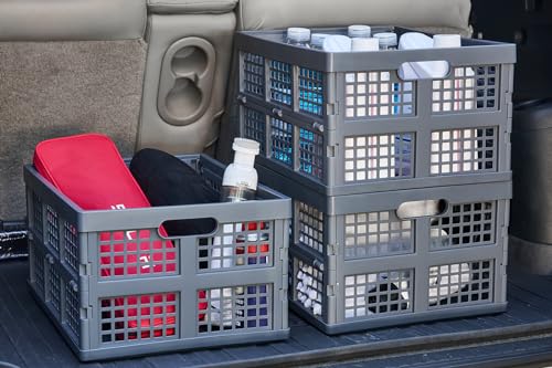 Aebeky 3-Pack Plastic Collapsible Storage Crates-30L,Foldable Plastic Crates for Storage (Gray) - color: Gray