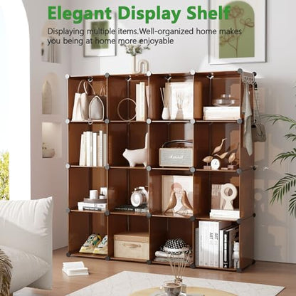 C&AHOME 16 Cube Storage Organizer Cube Shelves Units Storage Cubes, Brown - color: Brown