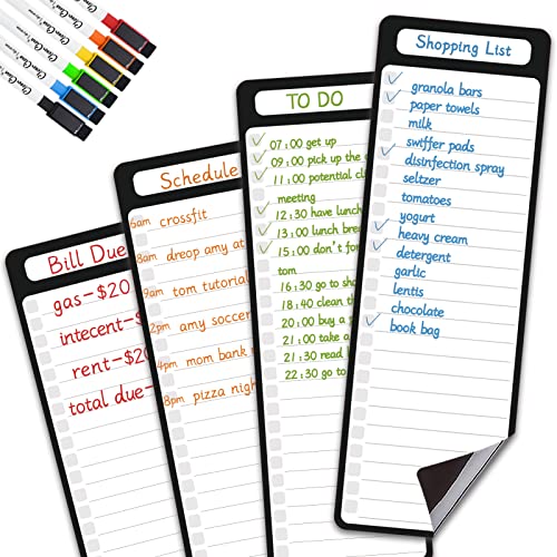 Magnetic Dry Erase List Board - 4"x12" Multifunctional List Board for Fridge - 6 Extra Fine Point Markers Included - Shipped Flat - style: 4-List