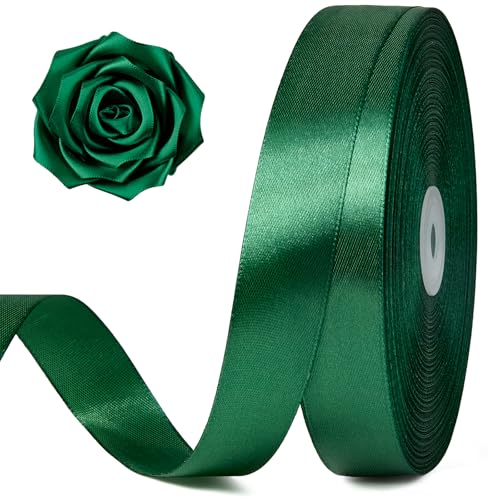 Dark Green Satin Ribbon 1 Inch x 100 Yards - color: Dark Green