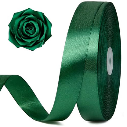 Dark Green Satin Ribbon 1 Inch x 100 Yards - color: Dark Green