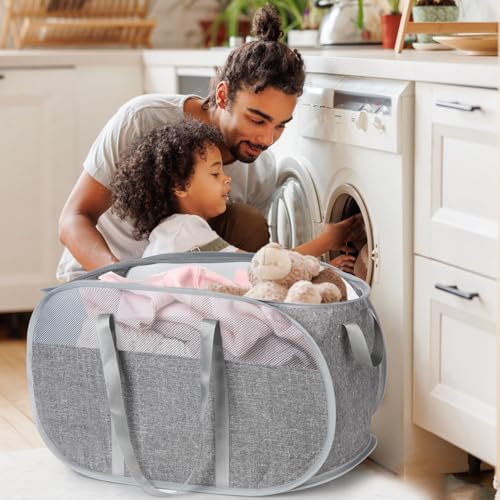 100L Collapsible Laundry Baskets, Tear Proof Pop Up Laundry Hamper with Dual Handles, Large Foldable Laundry Basket, Easy to Carry Laundry Hamper for Home, Laundry Room, Bedroom, Dorm, Travel Grey - color: 100L-1x-Gray