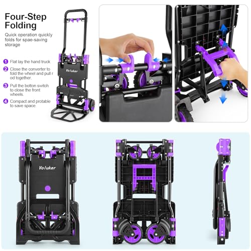 2-in-1 Foldable Hand Truck Dolly,330lb Cart Retractable,4 & 2 Wheel,Purple - color: Purple, size: 330lbs