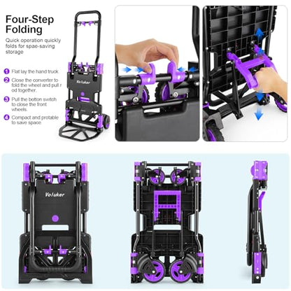 2-in-1 Foldable Hand Truck Dolly,330lb Cart Retractable,4 & 2 Wheel,Purple - color: Purple, size: 330lbs